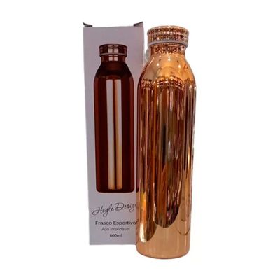Garrafa Térmica Aço Inoxidável Parede Dupla Modelo Espelhada 600ML Conserva Quente e Frio Dourado