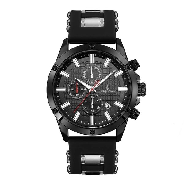 Relógio Phillip London Masculino Ref:Pl80069612m Pr N Cronógrafo Black