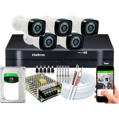 Kit 5 Cameras Segurança Dvr Intelbras Full Hd 8ch full hd c/hd