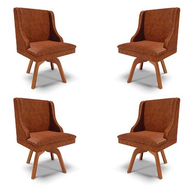 Kit 4 Cadeiras Decorativas Sala de Jantar Base Giratória de Madeira Firenze PU Nozes/Natural G19 - Gran Belo