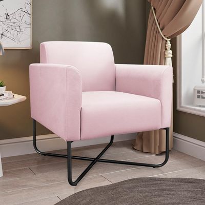 Kit 2 Poltronas Decorativas Isabella Base X Suede Rosa Bebê/Preto - Gran Belo