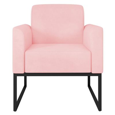 Kit 2 Poltronas Decorativas Isabella Base Industrial Suede Rosa Bebê/Preto