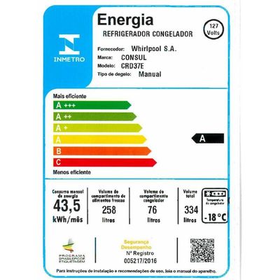Geladeira Consul Cycle Defrost Duplex 334l Com Freezer Supercapacidade Crd37eb Branca 127v