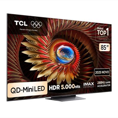 Smart TV 85 Polegadas 4K 85C8K QD-Mini LED 144Hz Google TV Zero Border TCL Cinza / Bivolt