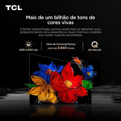 Smart TV 85 Polegadas 4K 85C8K QD-Mini LED 144Hz Google TV Zero Border TCL Cinza / Bivolt