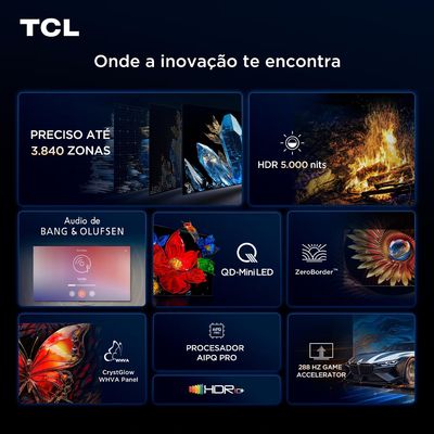 Smart TV 85 Polegadas 4K 85C8K QD-Mini LED 144Hz Google TV Zero Border TCL Cinza / Bivolt