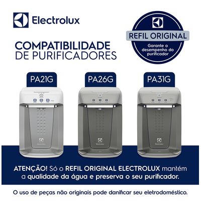 Filtro/Refil Original para Purificador de Água Electrolux PA21G / PA26G / PA31G – Refil longa duração: troque a cada 12 meses Não se aplica