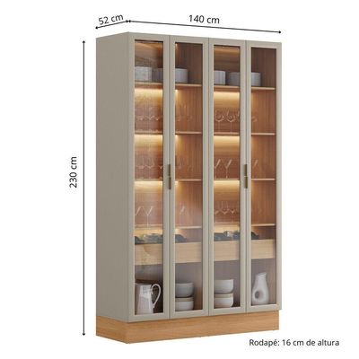 Cristaleira Allure Linea 4 Portas Com Rodapé E Led 100% Mdf Jequitiba/gris Fosco