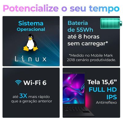 Notebook Positivo Vision R15m Amd® Ryzen 5-5625u Linux 8gb Ram 256gb Ssd Wi-fi 6 15” Full Hd Ips Minitela - Preto