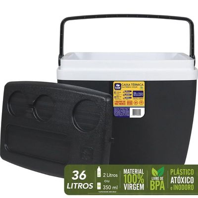 Caixa Térmica 36l Bel Preta E Branca Com Trava E Alça
