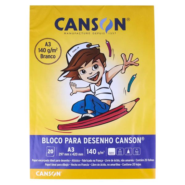 Bloco de Desenho Canson A3 Branco com 20 Folhas 297x420mm 140g