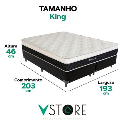 Cama Box King Preto E Colchão Dallas Molas Vstore 193x203x20