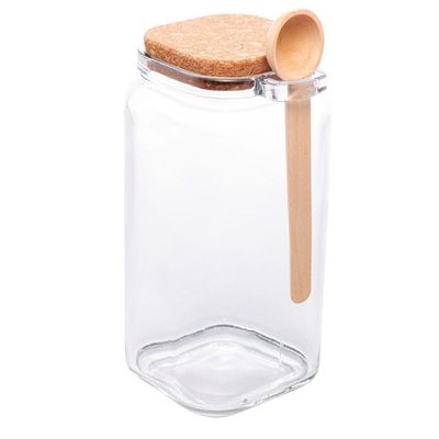 Kit 3 Porta Temperos Quadrado 1,15 L Vidro Com Colher De Bambu E Tampa Rolha Lyor