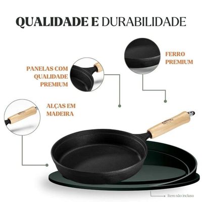 Frigideira Tradição 22 Cm 1,2 L Em Ferro Fundido E Cabo De Madeira Panela Mineira