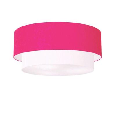 Plafon Duplo Cilíndrico Vivare Md-3064 Cúpula Tecido 70x60cm - Bivolt Rosa-pink-branco 127/220v