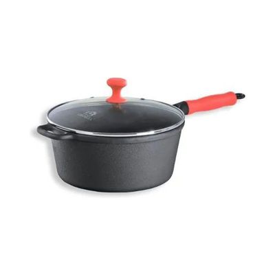 Caçarola Ferro Cabo Silicone Vermelho Tampa Vidro 24cm