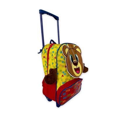Mochila Infantil Escolar Ursinho Rodinha Amarela e Vermelha