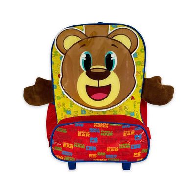 Mochila Infantil Escolar Ursinho Rodinha Amarela e Vermelha