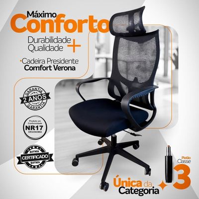 Cadeira De Escritório Presidente Ergonômica Oficial Corporativa Verona Apoio Nuca