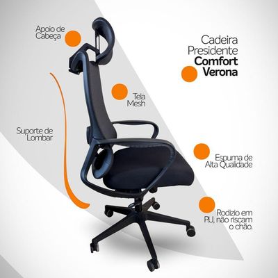 Cadeira Presidente Oficial Comfort Verona Com Apoio