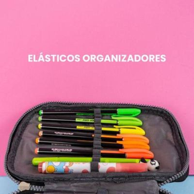 Kit Estojo Escolar Lápis Nylon Ziper Resistente C/ Organizador De Lápis Mais Canetinhas Marca Texto