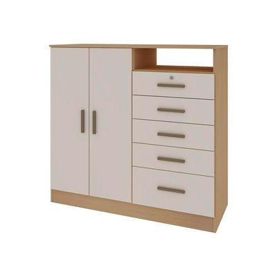 Cômoda Guatemala com 2 Portas, 5 Gavetas, 2 Prateleiras, 1 Nicho e 112cm de largura Genialflex Freijó/White Laca