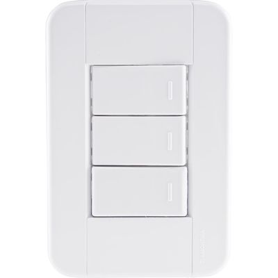 Conjunto 4x2 com 3 Interruptores Simples 10 A 250 V Tramontina Tablet  Branco