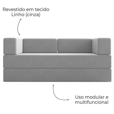Sofa Cama Modular 2 Lugares 160 Cm Monaco Linho Cinza Vconcept Cinza