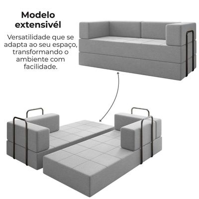 Sofa Cama Modular 2 Lugares 160 Cm Monaco Linho Cinza Vconcept Cinza