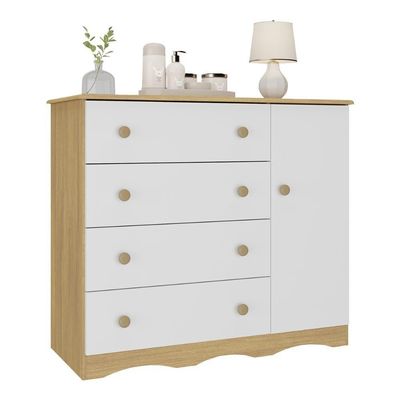 Cômoda Infantil 95cm 1 Porta E 4 Gavetas Realeza Multimóveis Mp4454 Madeirado/branco Madeirado/branco