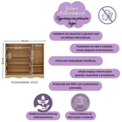 Cômoda Infantil 95cm 1 Porta E 4 Gavetas Realeza Multimóveis Mp4454 Madeirado/branco Madeirado/branco