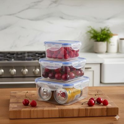 Kit 3 Potes Hermeticos Profissional Freezer Ao Microondas Multitamanhos Organizador Cozinha Mantimentos Trava Tampa Sili