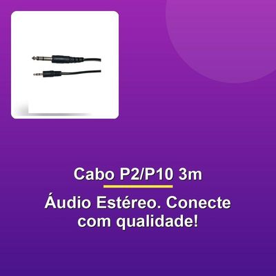 Cabo P2 Stereo X P10 Stereo 3m Preto