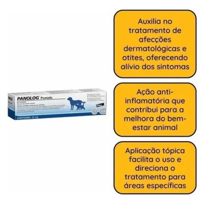 Pomada Anti-inflamatória Otites Infecções Cães E Gatos Panolog 15ml Elanco