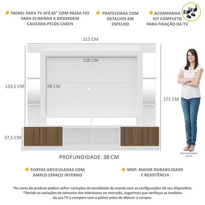 Rack com Painel Suporte Tv 65´´ com Espelho Branco/Madeirado