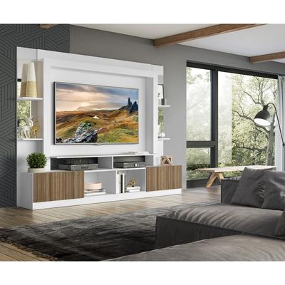 Rack com Painel Suporte Tv 65´´ com Espelho Branco/Madeirado
