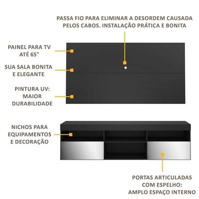Rack Com Espelho E Painel Para Tv Até 65´´ Fg3137 Preto