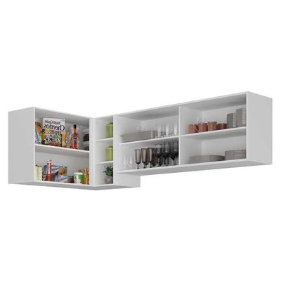 Kit Armário De Cozinha Aéreo Canto 90cm E Aéreo 120cm Veneza Multimóveis Mp2147 Branco-dourado