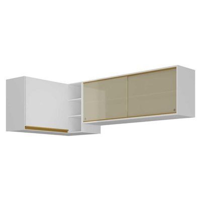 Kit Armário De Cozinha Aéreo Canto 90cm E Aéreo 120cm Veneza Multimóveis Mp2147 Branco-dourado