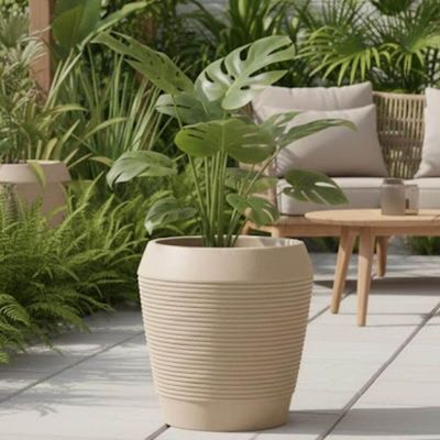 Vaso Flores Tramontina Egípcio Cor Areia Granito 31cm Plantas Folhagens Jardins Varandas