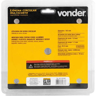 Lamina Circular Multicorte 185X1.1X1.6X48D Vonder