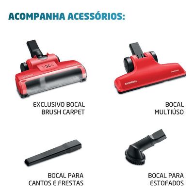 Aspirador de Pó Mondial Brush Carpet Vermelho1200 AP-25 127V 110V