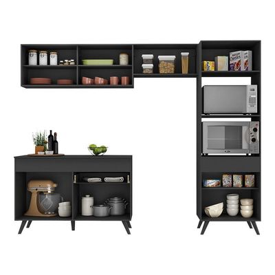 Armário De Cozinha Compacta 4 Peças Mp3692.895 Veneza Preto