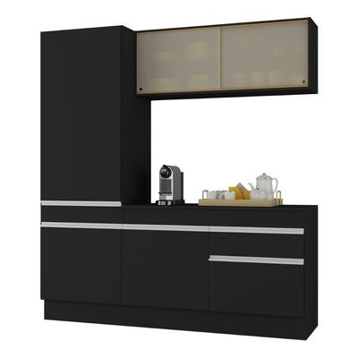 Armário De Cozinha Compacta 3 Peças Com Rodapé Mp2179 Made Multimóveis Preto/branco Preto/branco