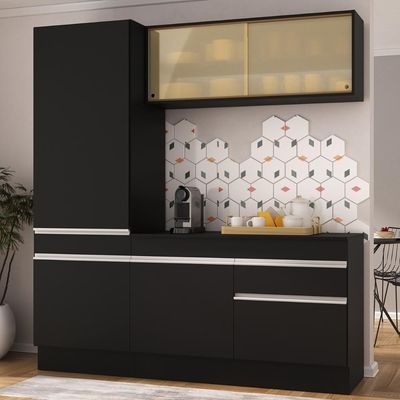 Armário De Cozinha Compacta 3 Peças Com Rodapé Mp2179 Made Multimóveis Preto/branco Preto/branco