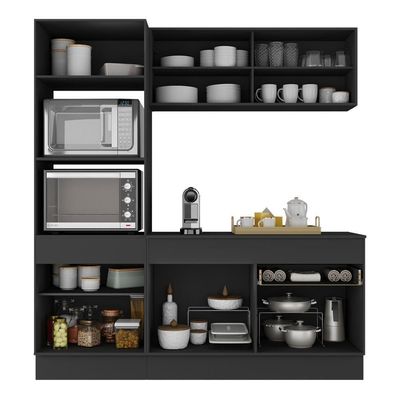 Armário De Cozinha Compacta 3 Peças Com Rodapé Mp2178 Made Multimóveis Preto/dourado Preto/dourado