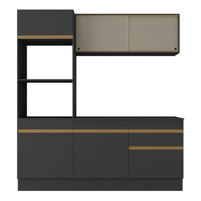 Armário De Cozinha Compacta 3 Peças Com Rodapé Mp2178 Made Multimóveis Preto/dourado Preto/dourado