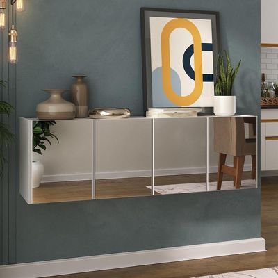 Aparador Buffet Suspenso Com Espelhos 4 Portas Multimóveis Mp8005 Branco Branco