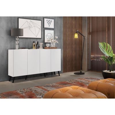 Aparador Buffet 4 Portas Multimóveis V3556 Branco/Preto