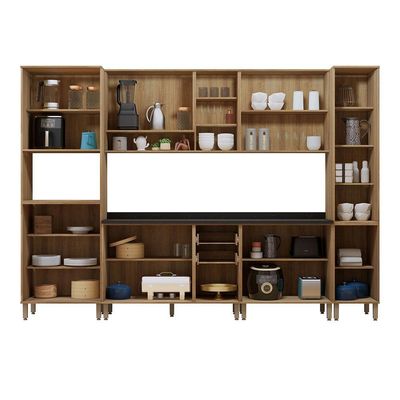 Cozinha Modulada Completa 6 Peças Com Tampos E Sem Pia Isis Avelã/mocca Laca